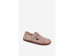Semišové polobotky barefoot dámské s přezkou zazoo n1261 Béžové 3