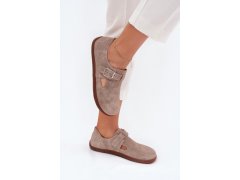 Semišové polobotky barefoot dámské s přezkou zazoo n1261 Béžové 5