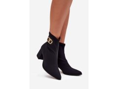 Dámské botky na podpatku se zlatým detalem zazoo 3128 Černé 1
