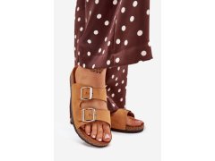Dámské sandály na korkové platformě s přezkami camel Livara 1