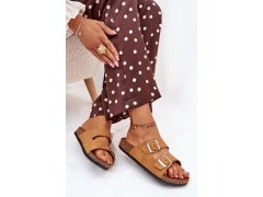 Dámské sandály na korkové platformě s přezkami camel Livara 6