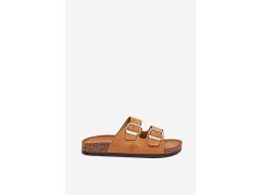 Dámské sandály na korkové platformě s přezkami camel Livara 8