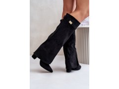 Dámské ekologické semišové kozačky na jehlovém podpatku na zip vyhřívané černé Evyra 8