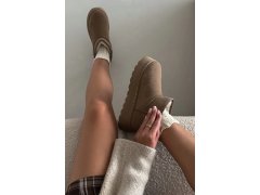Dámské sněhule na platformě zateplené kožíškem khaki Vesirae 3