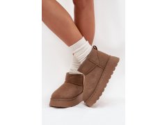 Dámské sněhule na platformě zateplené kožíškem khaki Vesirae 7
