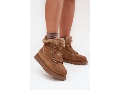 Semišové sněhule dámské na platformě s kožíškem big star ss274370 Camel 1