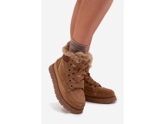 Semišové sněhule dámské na platformě s kožíškem big star ss274370 Camel 2