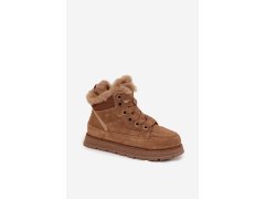 Semišové sněhule dámské na platformě s kožíškem big star ss274370 Camel 6