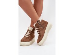 Semišové dámské sněhule s kožíškem na platformě vinceza 95354 Camel 2
