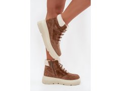 Semišové dámské sněhule s kožíškem na platformě vinceza 95354 Camel 4