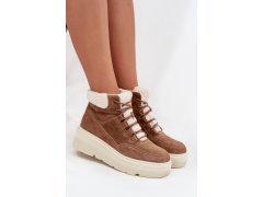 Semišové dámské sněhule s kožíškem na platformě vinceza 95354 Camel 6