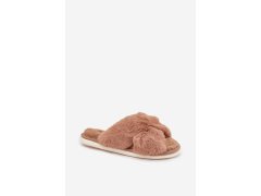 Kožešinové domácí pantofle pro ženy s proplétajícími se pásky camel Quenelle 6