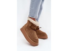 Semišové dámské zimní boty s ozdobnými prošitími big star ss274373 Camel 1