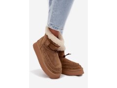 Semišové dámské zimní boty s ozdobnými prošitími big star ss274373 Camel 2