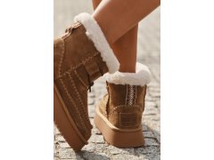Semišové dámské zimní boty s ozdobnými prošitími big star ss274373 Camel 6