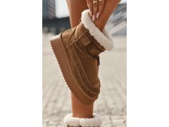 Semišové dámské zimní boty s ozdobnými prošitími big star ss274373 Camel 7