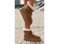 Semišové dámské zimní boty s ozdobnými prošitími big star ss274373 Camel 8