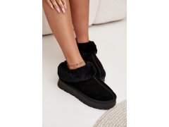Kožené semišové sněhule dámské s kožešinou černé Mivelle 4