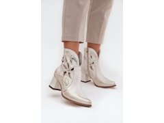 Kožené prolamované dámské kotníkové boty na podpatku zazoo 3647 zlatý Opotřebovaný 1