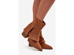 Dámské kotníkové boty na podpatku s otočeným lemem camel Idalia 1