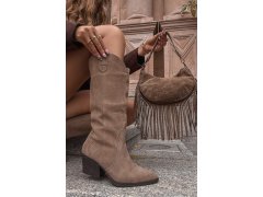 Kožené semišové kozačky dámské zateplené khaki Urselle 5