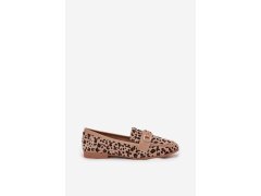 Mokasyny loafersy dámské s ozdobným prvkem pantera béžové Evelora 8