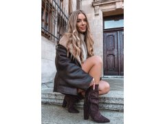 Dámské kotníkové boty na podpatku s třásněmi a žebrováním zateplené čokoládové Darlina 7