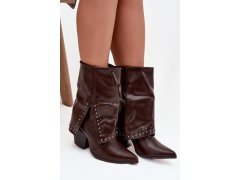 Kovbojky s otočeným límcem a zdobením vyhřívané hnědé Inessia 6