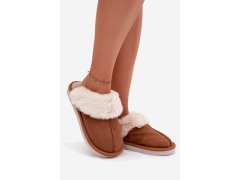 Ženské pantofle s kožešinou camel Carisse 1