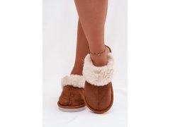 Ženské pantofle s kožešinou camel Carisse 2