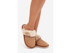 Dámské pantofle s kožešinou a výšivkou camel Devianne 1