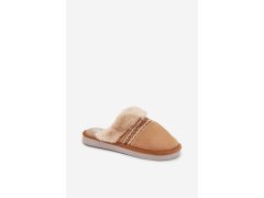 Dámské pantofle s kožešinou a výšivkou camel Devianne 3