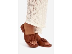 Dámské nazouváky na ploché podrážce s přezkou camel Melivra 2