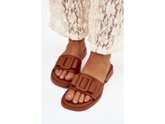 Dámské nazouváky na ploché podrážce s přezkou camel Melivra 4