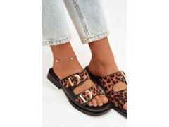 Dámské pantofle se zlatými sponami leoparda černo-hnědé Danelle 8