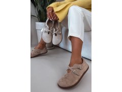 Kožené semišové polobotky barefoot dámské s pásky zazoo n1271 béžové 3
