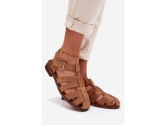 Dámské sandály římské s&nbsp;zlatým přezkou camel Janessa 2