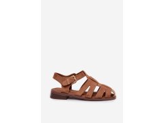 Dámské sandály římské s&nbsp;zlatým přezkou camel Janessa 7