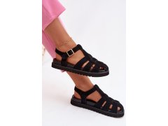 Dámské sandály římské s zlatým sponou na platformě černé Terelina 6
