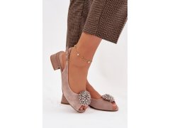 Kožené dámské sandály na podpatku s&nbsp;ozdobou d&a cr61-3030 béžové 5