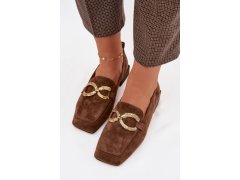 Dámské mokasíny z&nbsp;přírodního semiše zlatý detail d&a cr61-3115 hnědé 5