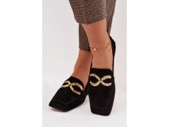 Dámské mokasíny z&nbsp;přírodního semiše zlatý detail d&a cr61-3115 Černé 3