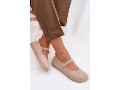 Kožené semišové baleríny barefoot s páskem zazoo 10206 béžové 2
