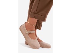 Kožené semišové baleríny barefoot s páskem zazoo 10206 béžové 6