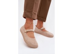 Kožené semišové baleríny barefoot s páskem zazoo 10206 béžové 7