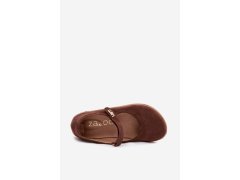 Kožené semišové baleríny barefoot s páskem zazoo 10206 Čokoládové 2
