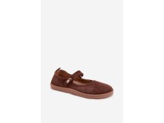 Kožené semišové baleríny barefoot s páskem zazoo 10206 Čokoládové 3
