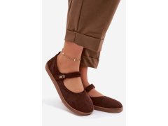 Kožené semišové baleríny barefoot s páskem zazoo 10206 Čokoládové 5
