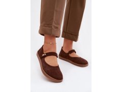 Kožené semišové baleríny barefoot s páskem zazoo 10206 Čokoládové 6