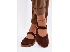 Kožené semišové baleríny barefoot s páskem zazoo 10206 Čokoládové 7